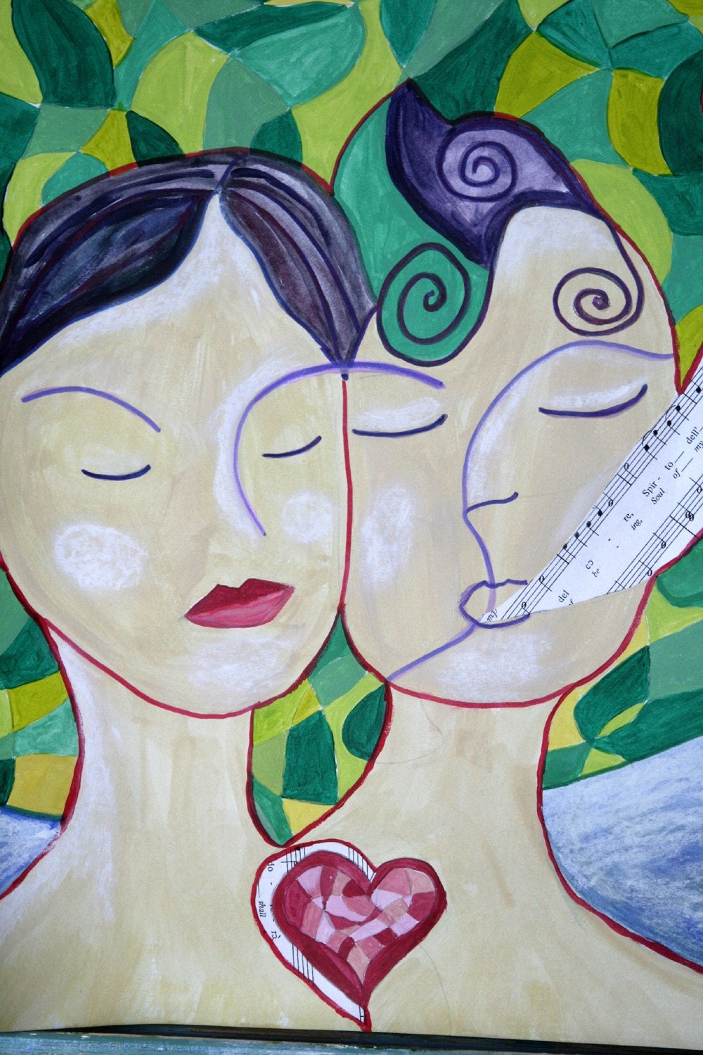 Original Mixed Media, Contemporary, Colorful, Figurative, Title: Soul Mates