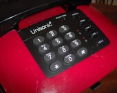 Vintage Black and Red Unisonic Touch Tone Telephone- Hip 2 line phone with conference feature- 1980's vgc vtg