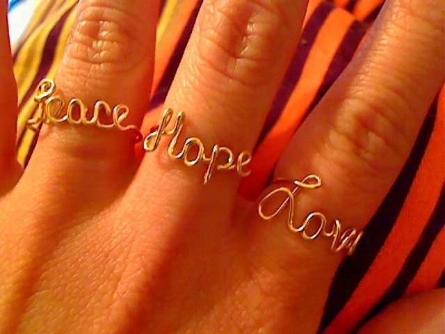 Adjustable 14 Karat Gold Filled Peace Love and Hope Rings  LePooke's Special any combination of these 3 words for 1 low price