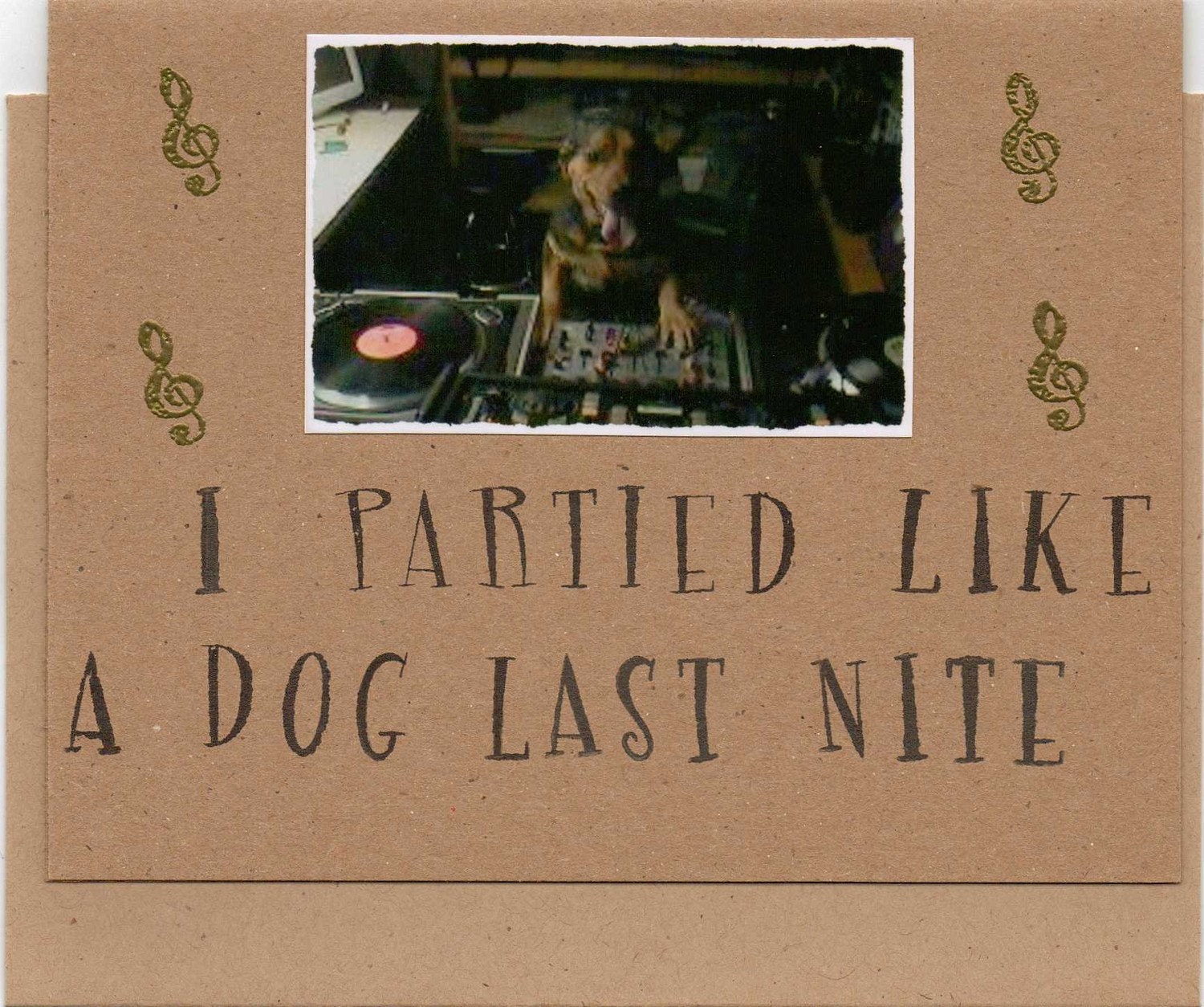 DJ Dog on Turntables Handmade Greeting Card-Shepherd Mix-Dog Lovers-Music Lovers