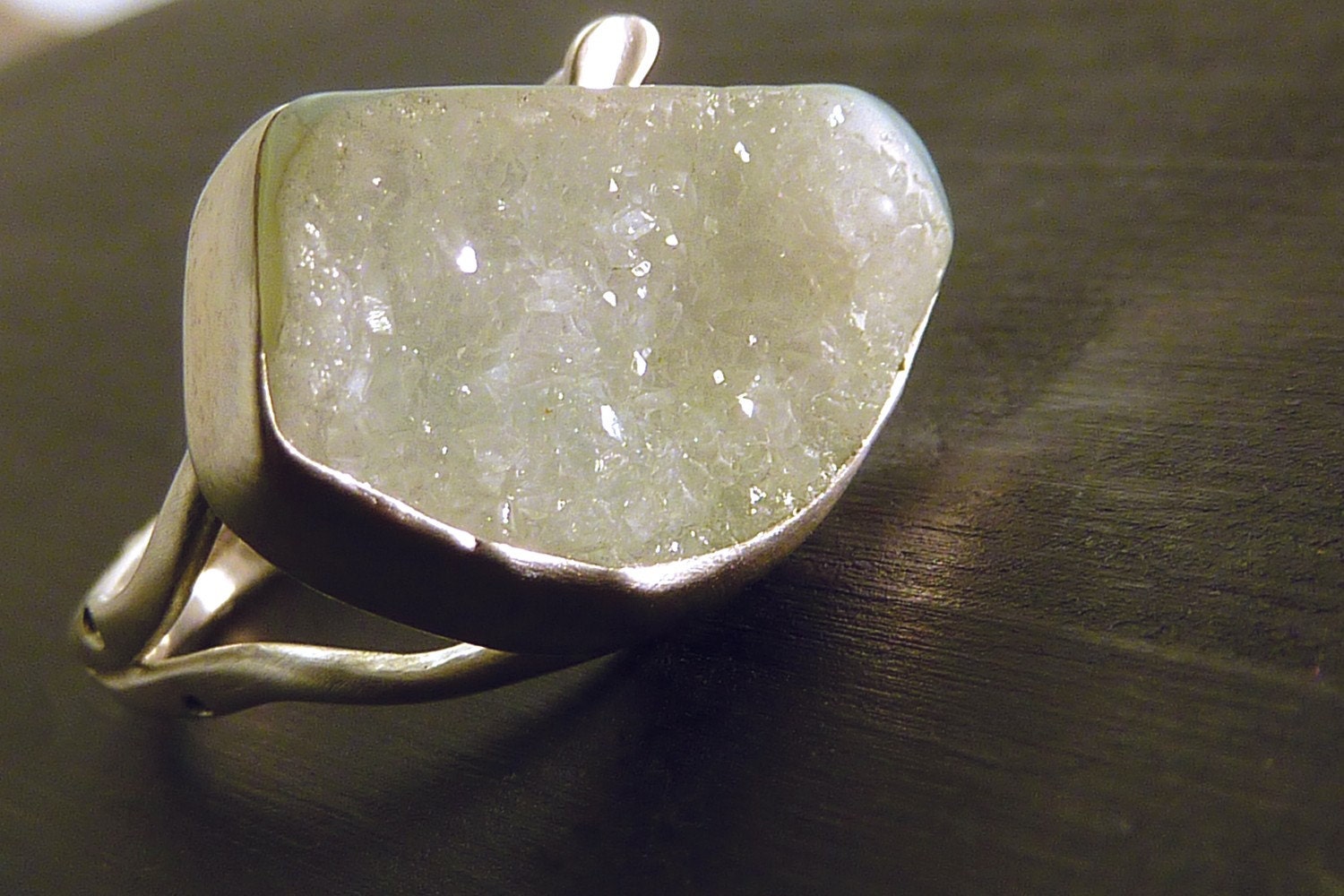 Drusy Crystal Twig Ring Sterling Silver