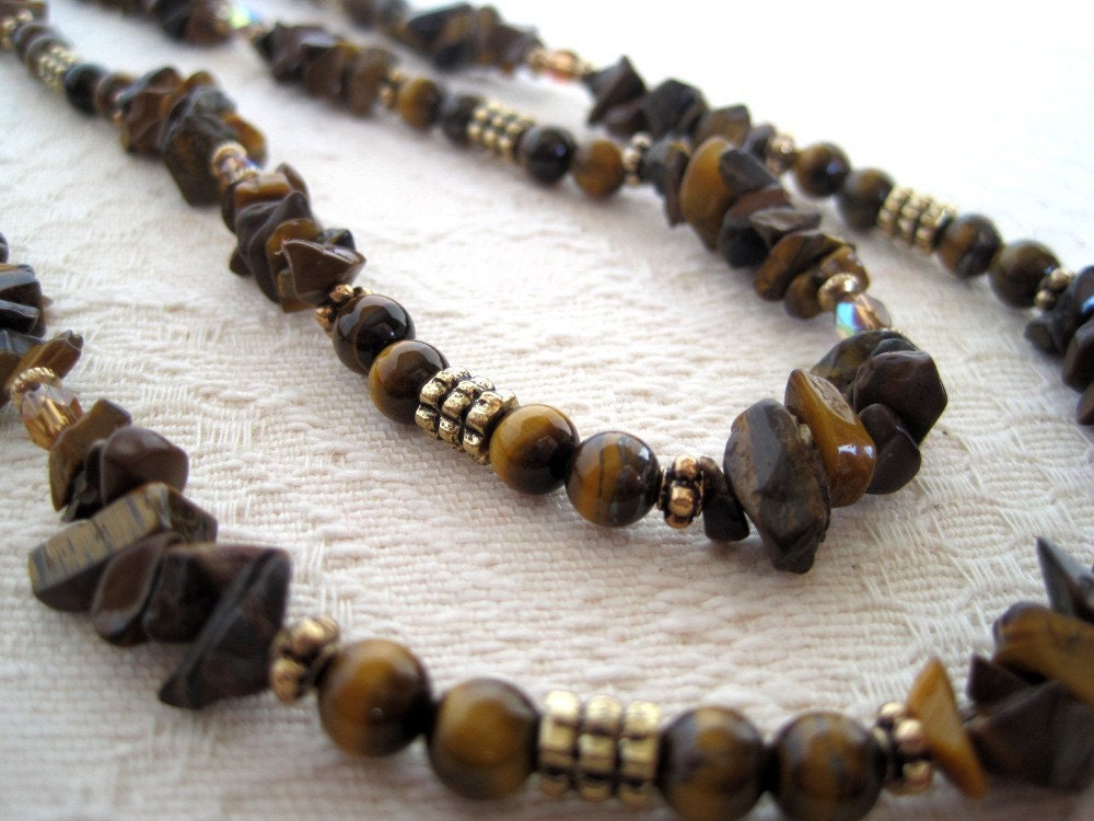 Tiger Eye Necklace Long Simple Nugget Strand