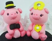 Custom Pink Pig Love Wedding Cake Topper with Black Heart Base - SPECIAL FOR 2012