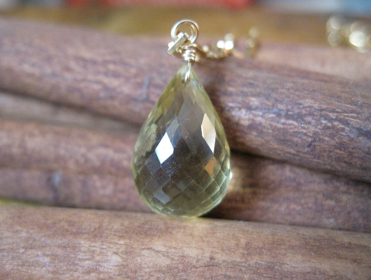Lemon Quartz Teardrop Gold Filled Necklace