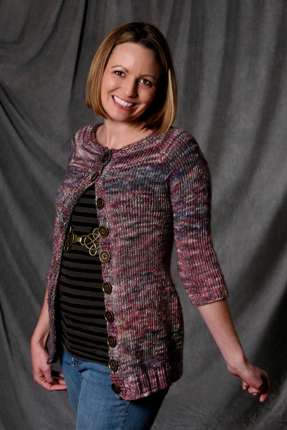 Hand knit sweater cardigan purple