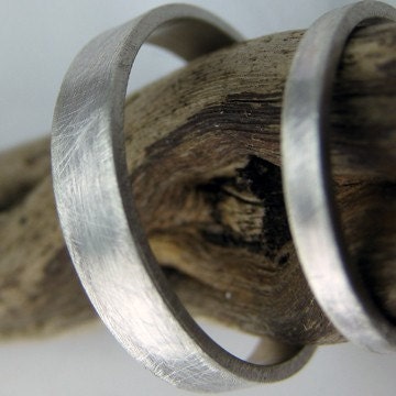Set Recycled Palladium Sterling Wedding Rings Simple with Heavy Matte Finish