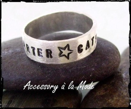 Personalized Hand Stamped custom Unisex Promise or Memory Ring sizes 5 to 15 of Sterling Silver -- Wider Ring --