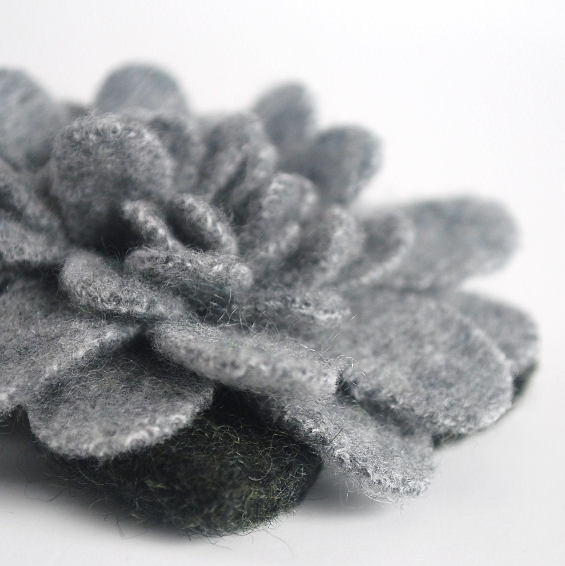 Cashmere Granite Gray Camellia - Reclaimed Wool Flower Pin