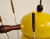 Bright Yellow Mod Fondue Pot and Six Forks