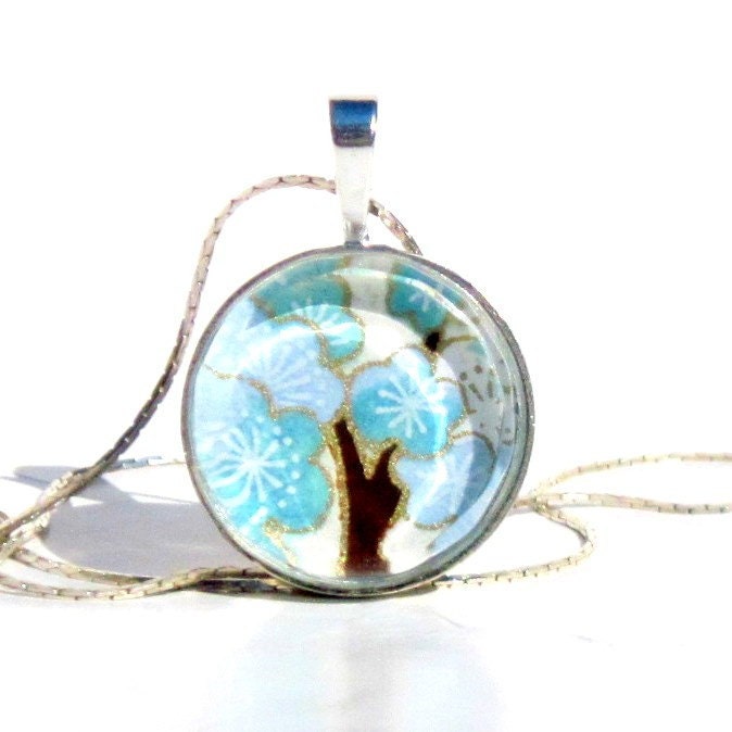 Aqua and Brown Glass Pendant Necklace. Glass and Sterling Silver Pendant Necklace. Zen Pendant. Engravable: Wonderland