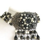 Diva in Black - STUNNING signed vintage fusion couture bib necklace OOAK