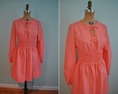 vintage 60s dress peach smocked bow M