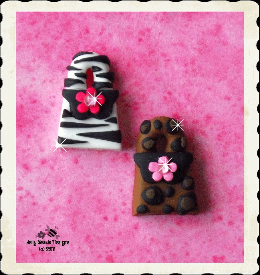 Polymer Clay Jungle Purse bead, charm, bow center