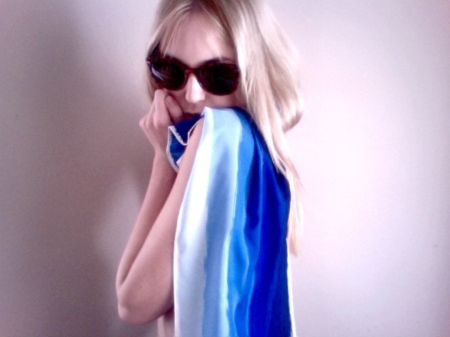 NASHARR silk of all shades of blue retro stripe scarf