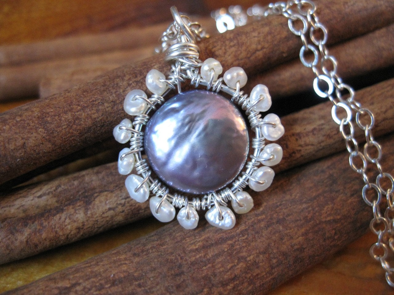 Wrapped Coin Pearl Flower Necklace