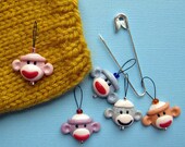 Sock Monkey Knitting Stitch Markers (Set of 5) - Limited Quantity Available - LAST ONE