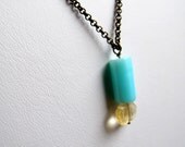 Amazonite and Citrine Brass Chain Necklace-SALE
