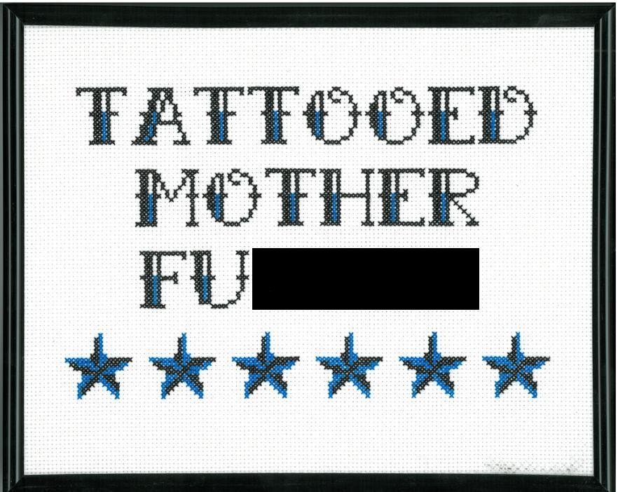 Final Clearance Sale - Tattooed Mofo Completed Cross Stitch 10x8