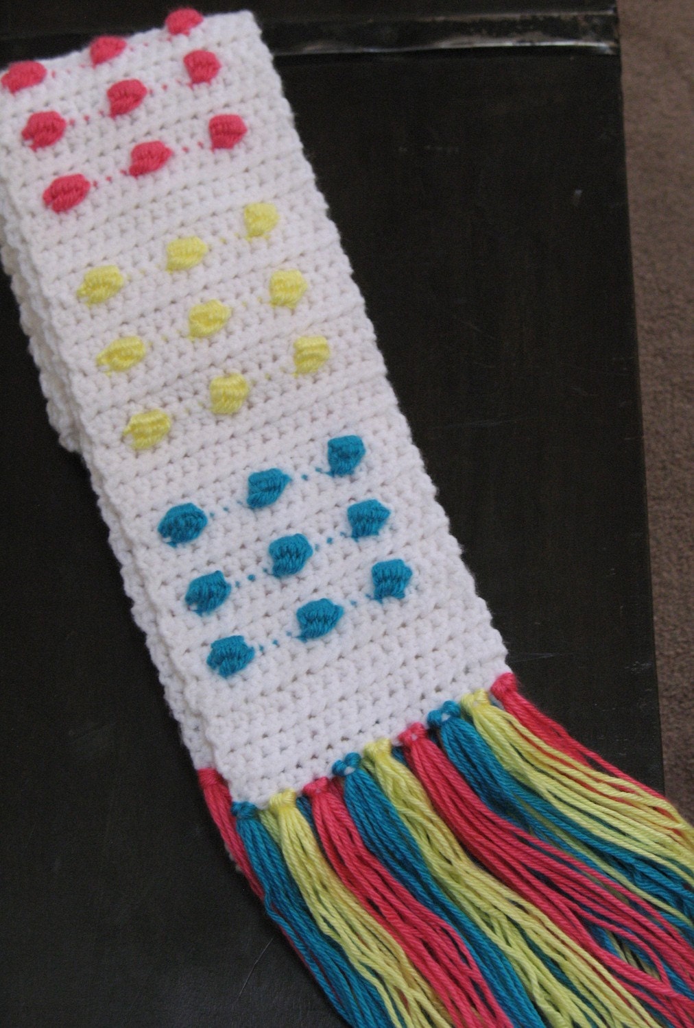 Retro Candy Dots / Candy Buttons Crocheted Scarf