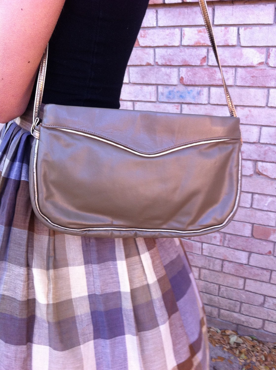 Taupe Leather Handbag - Vintage