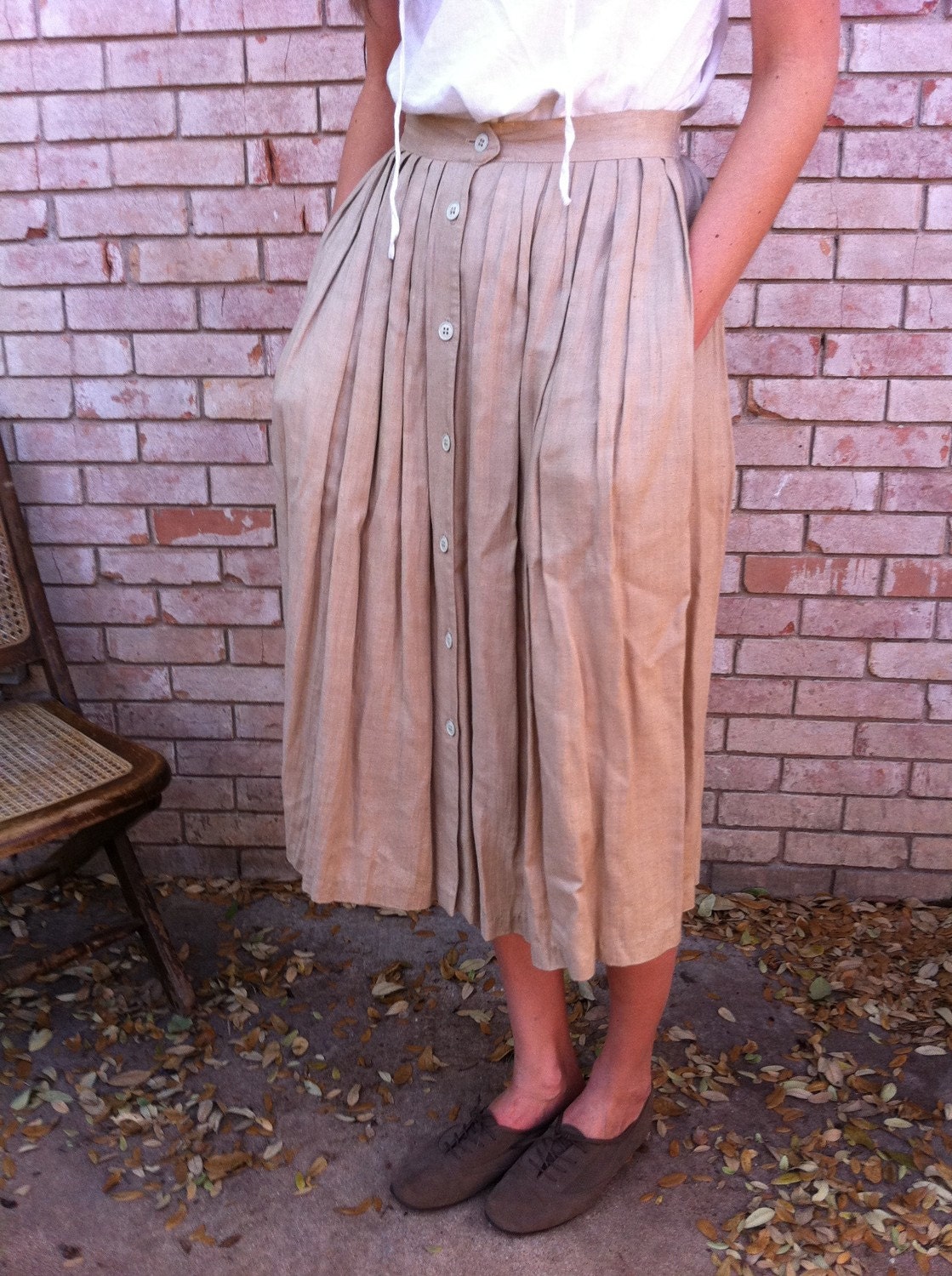 Vintage Pleated Button-Up Skirt
