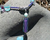Y style Glass Necklace in Purple with Aqua Chalcedony Briolette
