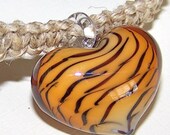 Tiger Striped Heart Pendant on  Hemp Choker - 35cm