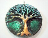 Green and Black Metallic Tree of Life Handmade Polymer Clay Pendant