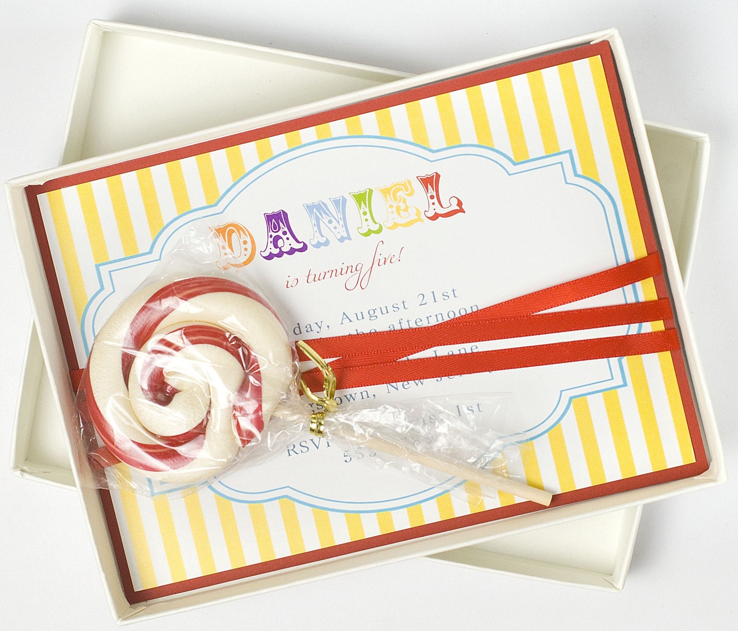 Luxury, Boxed, Circus Birthday Invitation - CIRCUS DAYS LOLLIPOP