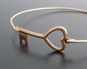 Key to My Heart Bangle Bracelet - Gold Tone, Brass Bangle, Heart Key Bracelet, Brass Key Heart, Key to Heart Jewelry