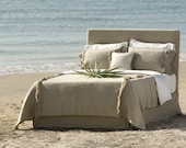 Natural Romanian Hemp Bedcover with Natural Fringe Accent- 100" x 100"- oversized queen size