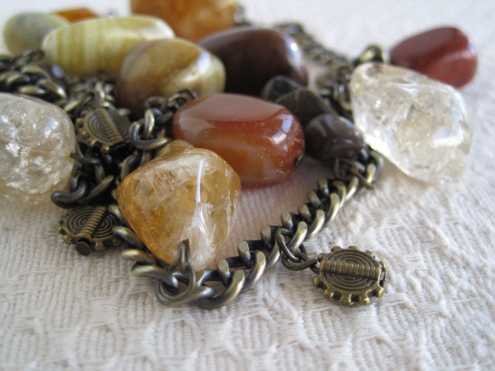 Chunky Stone Necklace Earthy Nugget Brass Chain