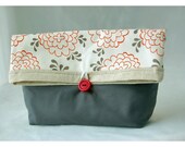 Orange Clutch Grey Gray  Bag Purse Handmade  Natural Muslin Padded Make Up Travel Gadget Bag tagt team
