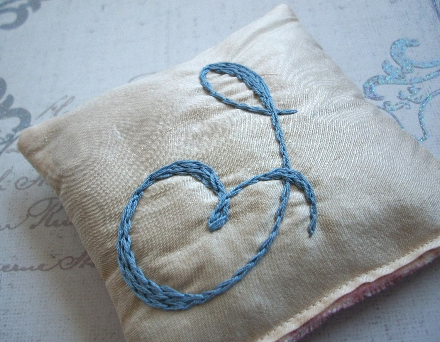 Lavender Sachet with Custom Hand Embroidered Initial by Dolce Dreams