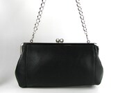Black Leather Clutch with Chain - Shoulder Bag