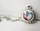 White Small Bird Necklace - Sterling Silver Short Length - Aderyn
