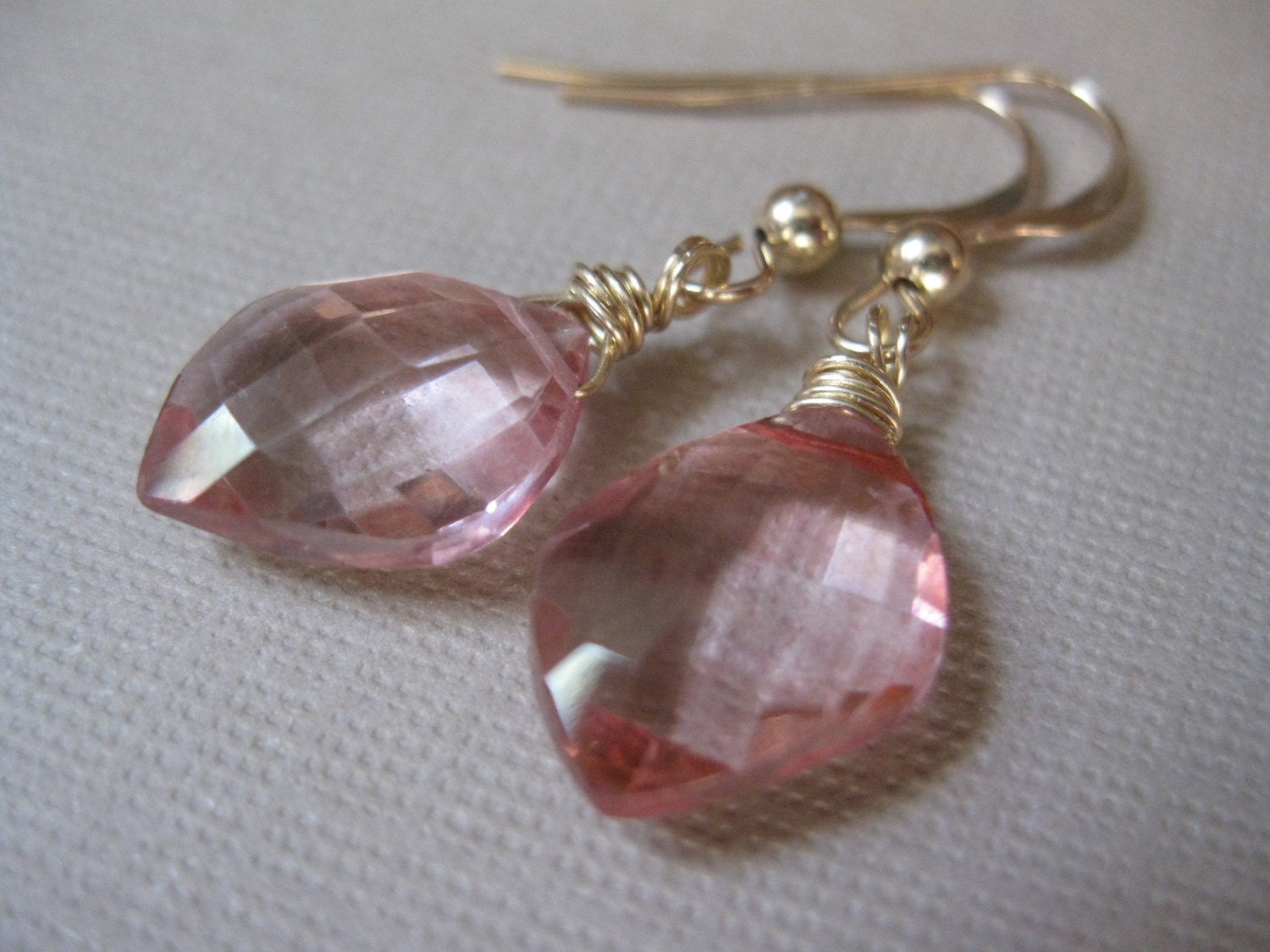 Grapefruit Pink Quartz Gold Filled Earrings