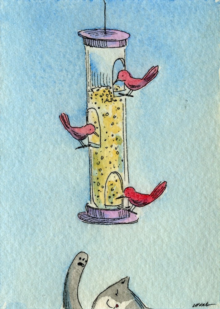 Original ACEO Painting -- Birdies in trouble
