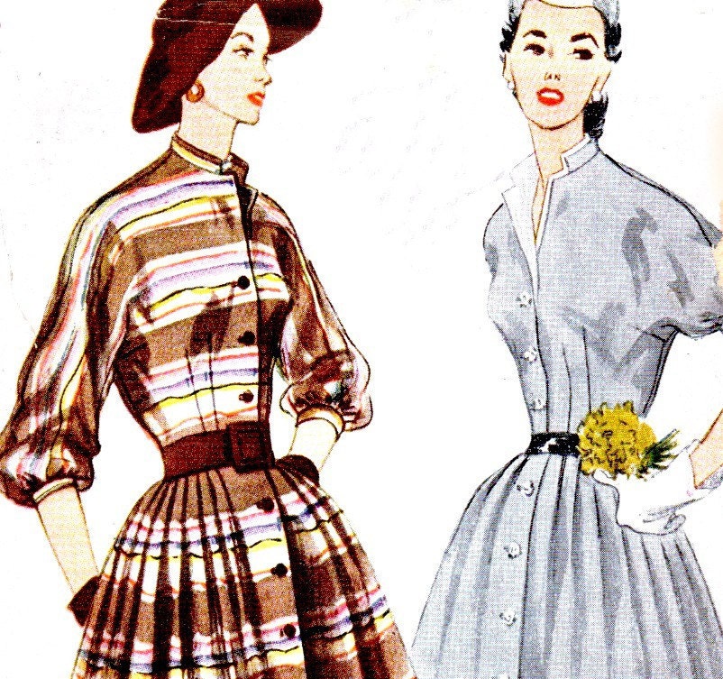 50s Simplicity Sewing Pattern 3768, Size 16, Bust 34 Coat Dress Button Up Bodice Full Pleated Skirt Uncut Unused