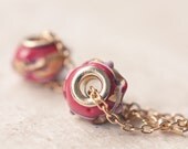 Pandora Dangle Earrings Lampwork Vintage Style Deep Wine Venetian Red Gold OOAK tbteam