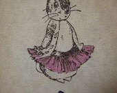 Bunny in a Tu-Tu Happy Easter Tag- vintage style, shabby chic style hang tag, unisex, ephemera, gift tag, bookmark tag, bunny, parchment, pink, sparkle, sparkly