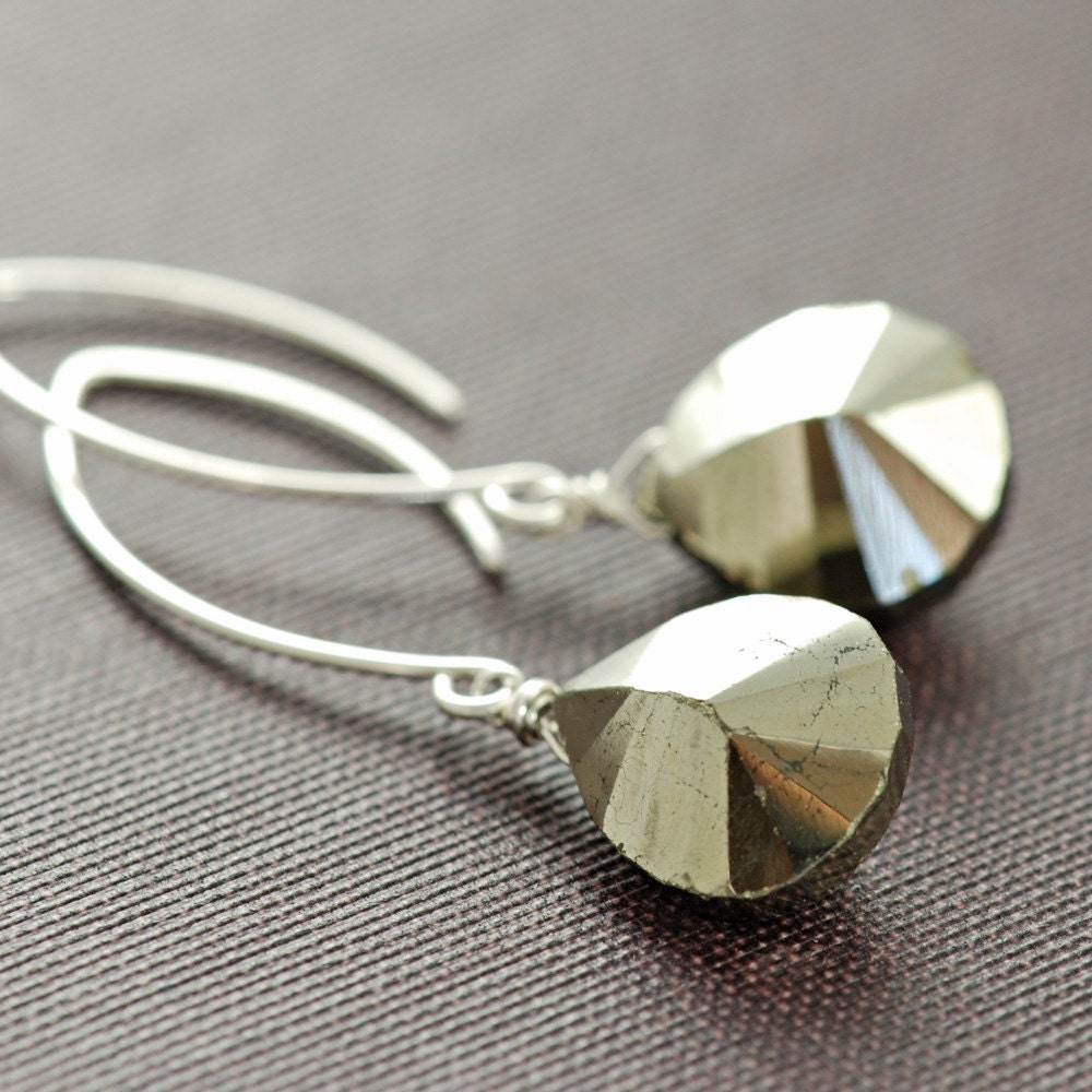 Pyrite Earrings in Sterling Silver, Gemstone Dangle Earrings- Glam Rock