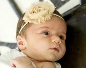 Baby Flower Headband- Tan beige chiffon flower on natural skinny headband-Shabby Chic- Baby to Adult Sizes, MORE COLORS