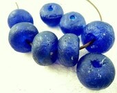 8 African Cobalt Blue Recycled Glass Beads, Medium Size,  10 x14-16 mm