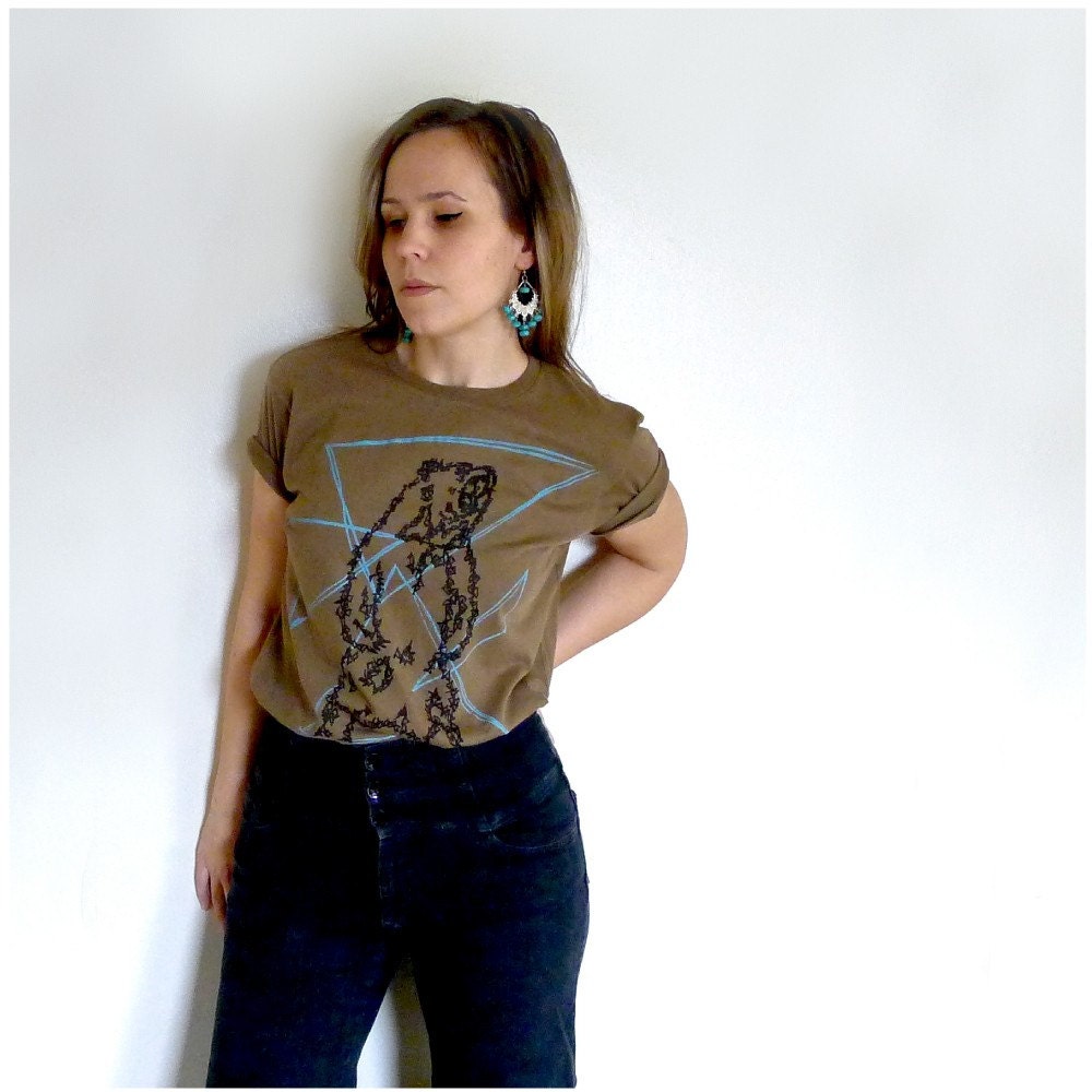 SALE - Ursa Major - unisex t shirt - XS - geometric bear screenprint on Alternative Apparel cigar brown tshirt