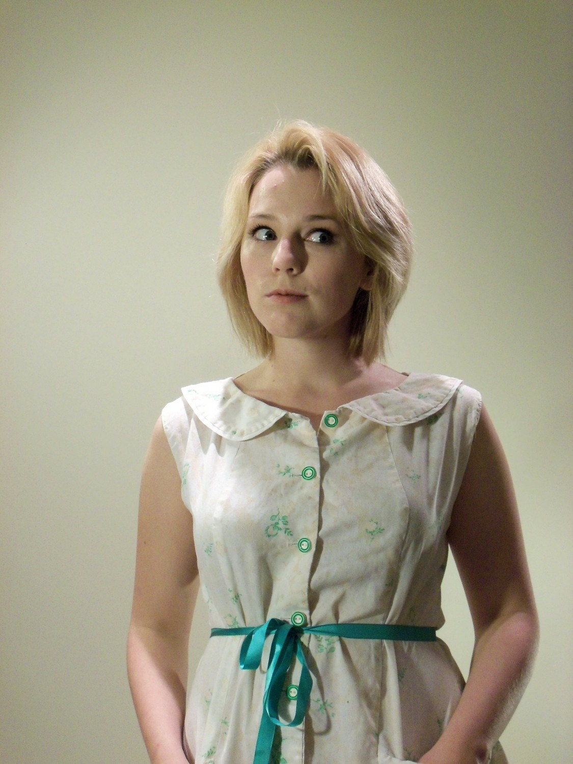 Vintage Day Dress with Pockets and Green Buttons