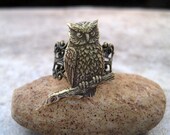 Oxidized Brass Owl Adjustable Filigree Ring