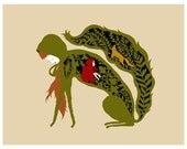 Little Red Riding Hood. Limited edition art print. From one of my original papercut designs. Beautiful colors. Archival quality print.