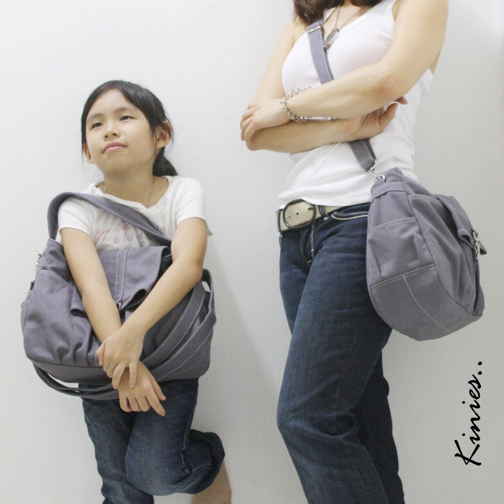 Mini CLASSIC by Kinies in Gray - Single Strap Tote / Cross Body Messenge