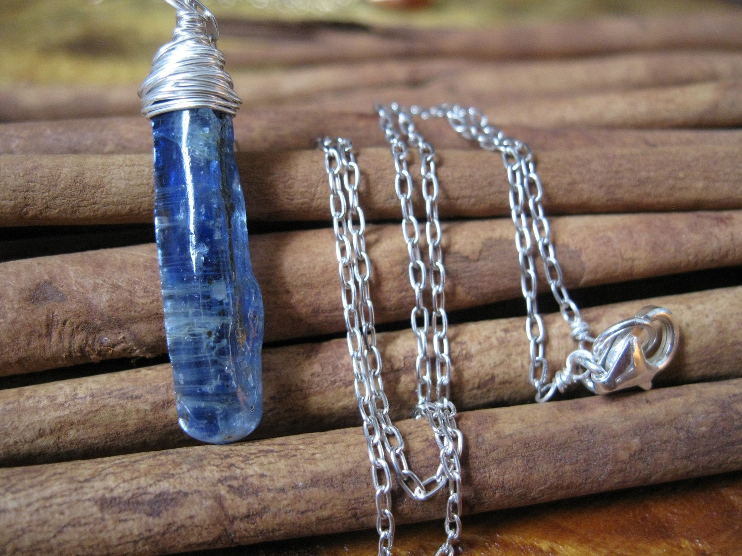 Kyanite Stick Necklace, Silver